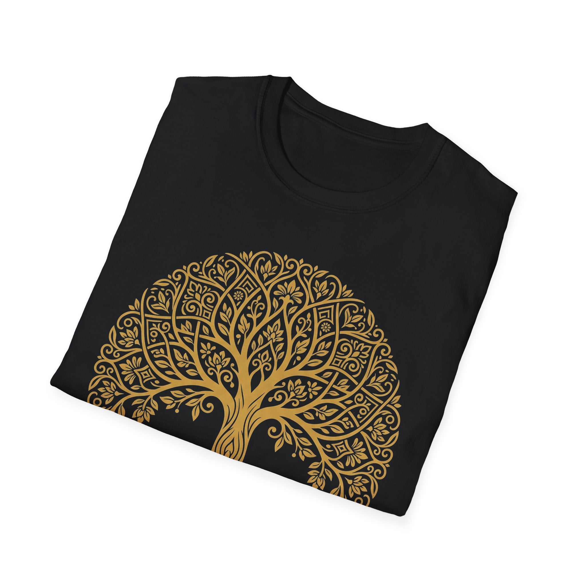 Black Gold Tree of Life T-Shirt with gold Celtic tree mandala graphic