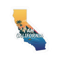 California State Sticker mit „I AM CALIFORNIA“-Text und Sonnenuntergangs-Strandkarte