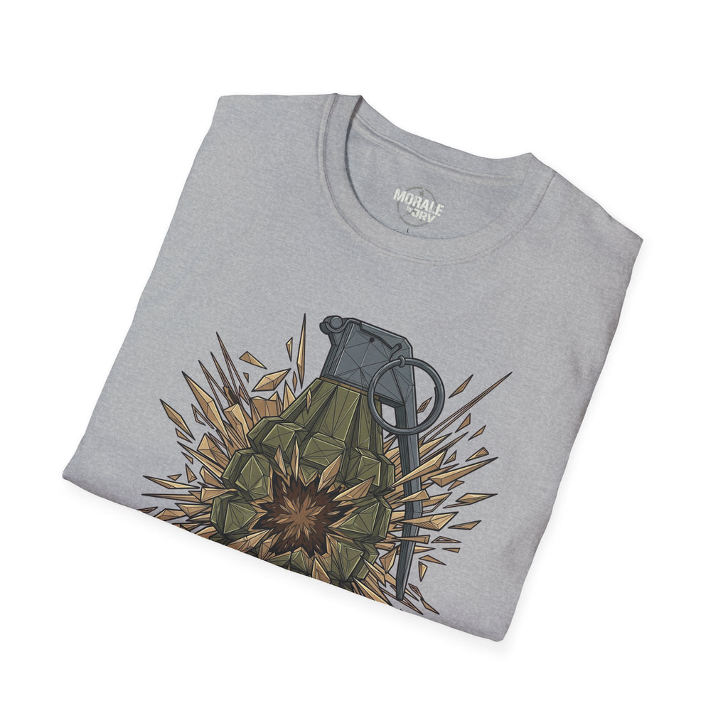 Sport Grey tee with large grenade explosion graphic on the front