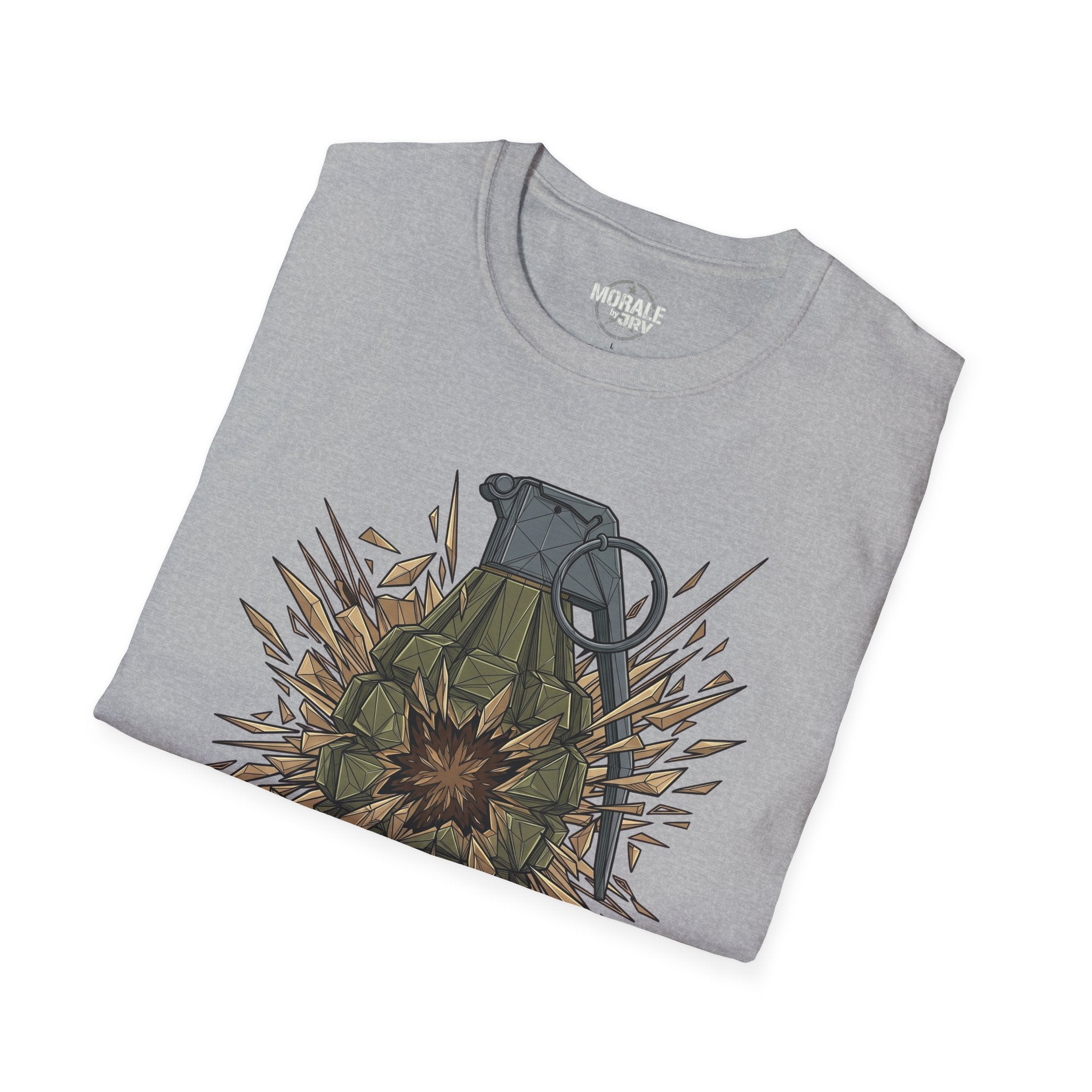 Sport Grey tee with large grenade explosion graphic on the front