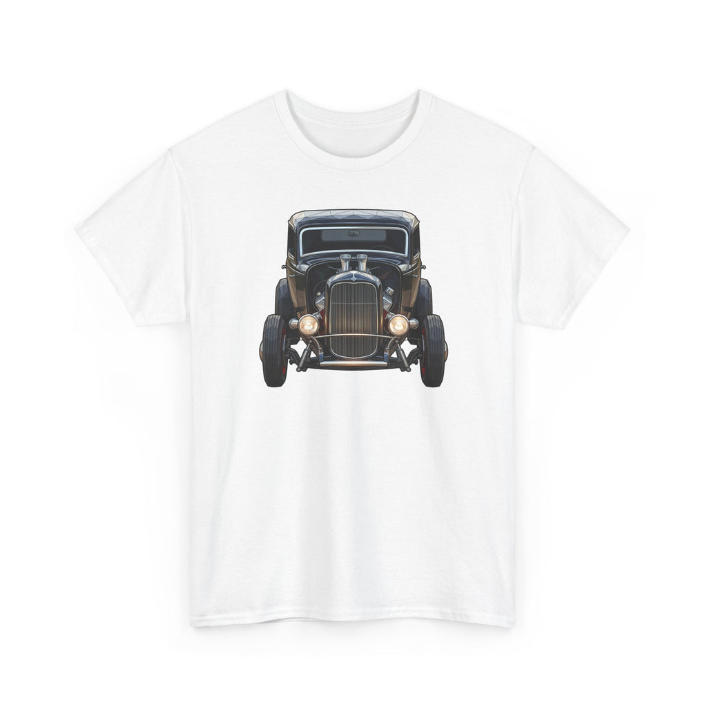 White T-shirt with vintage hot rod front graphic on the chest