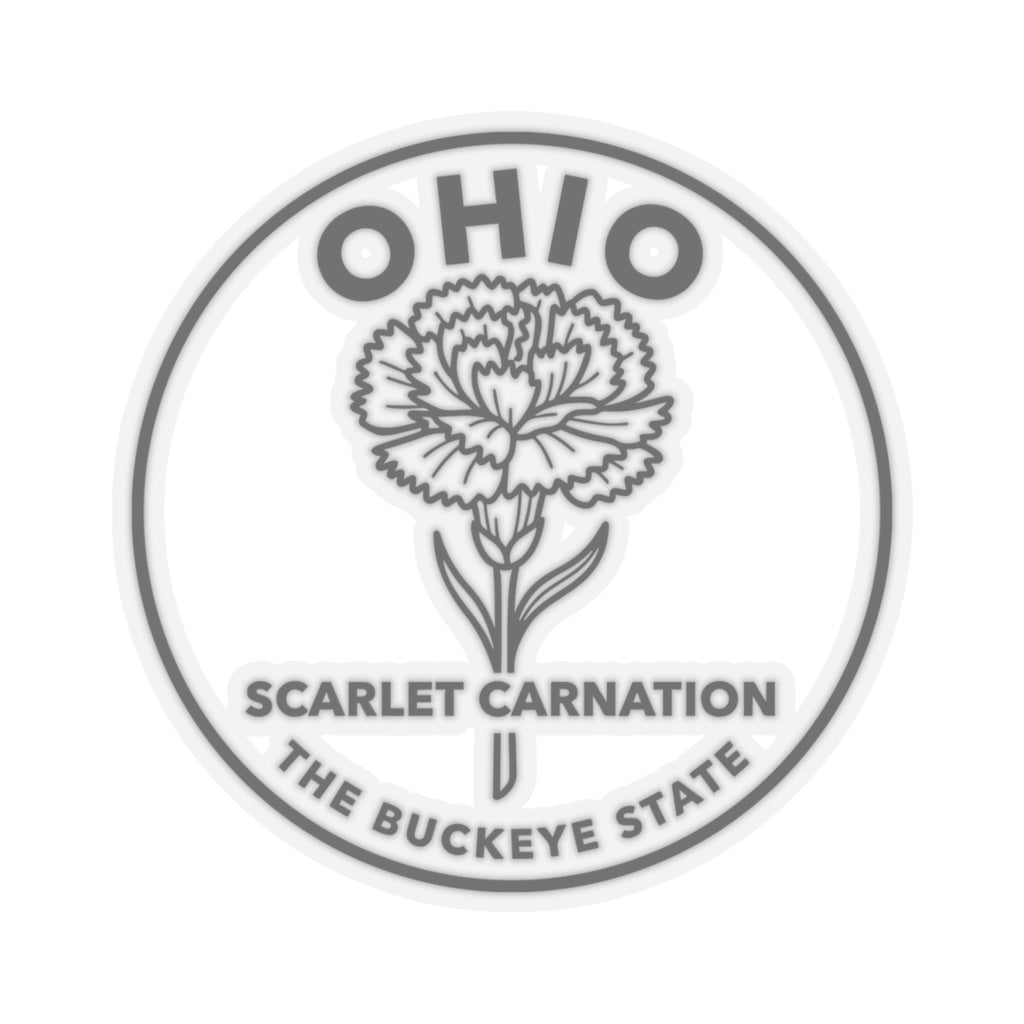 Round scarlet carnation emblem sticker with 'SCARLET CARNATION' lettering