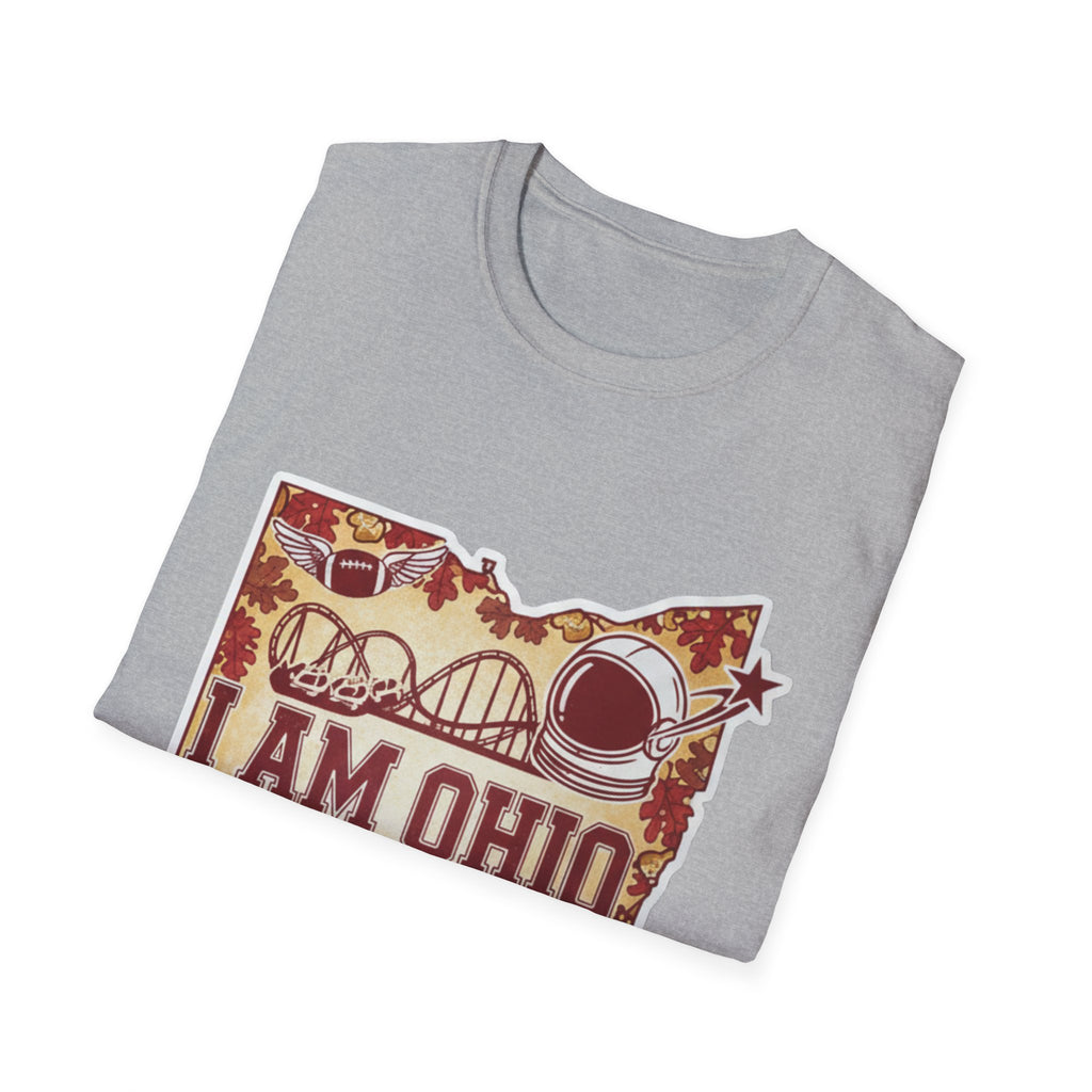 Heather gray T-shirt with I AM OHIO state outline graphic