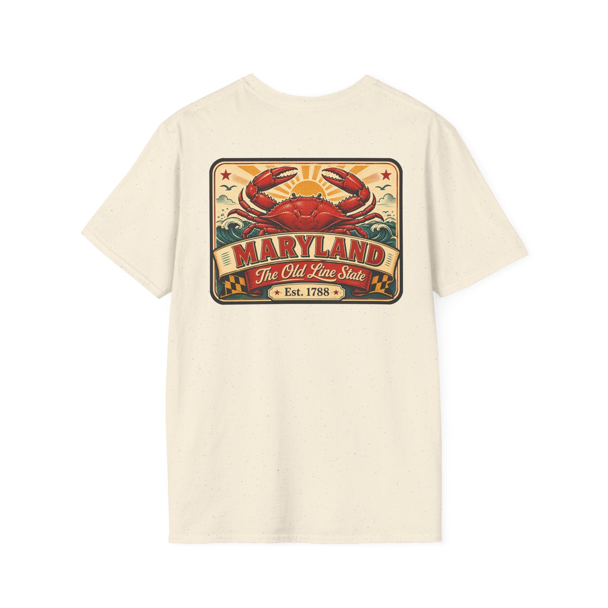 Cream T-shirt with rectangular crab and Maryland graphic on the chest