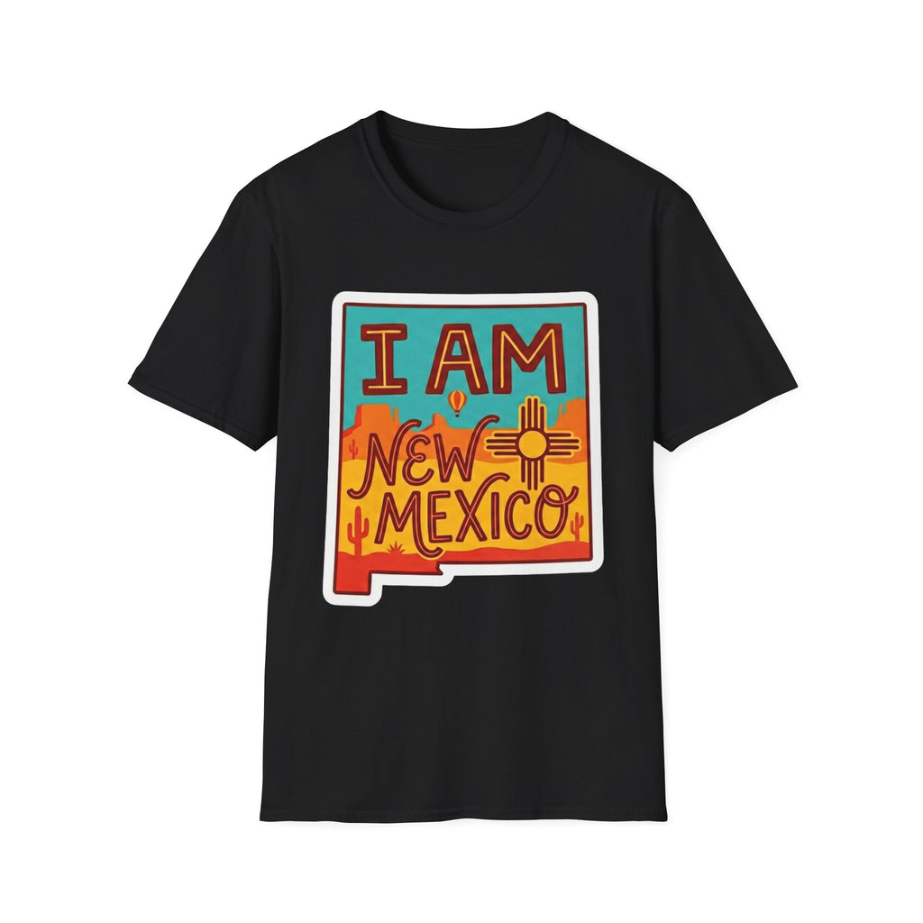 Black T-shirt with “I AM New Mexico” state pride graphic on the chest