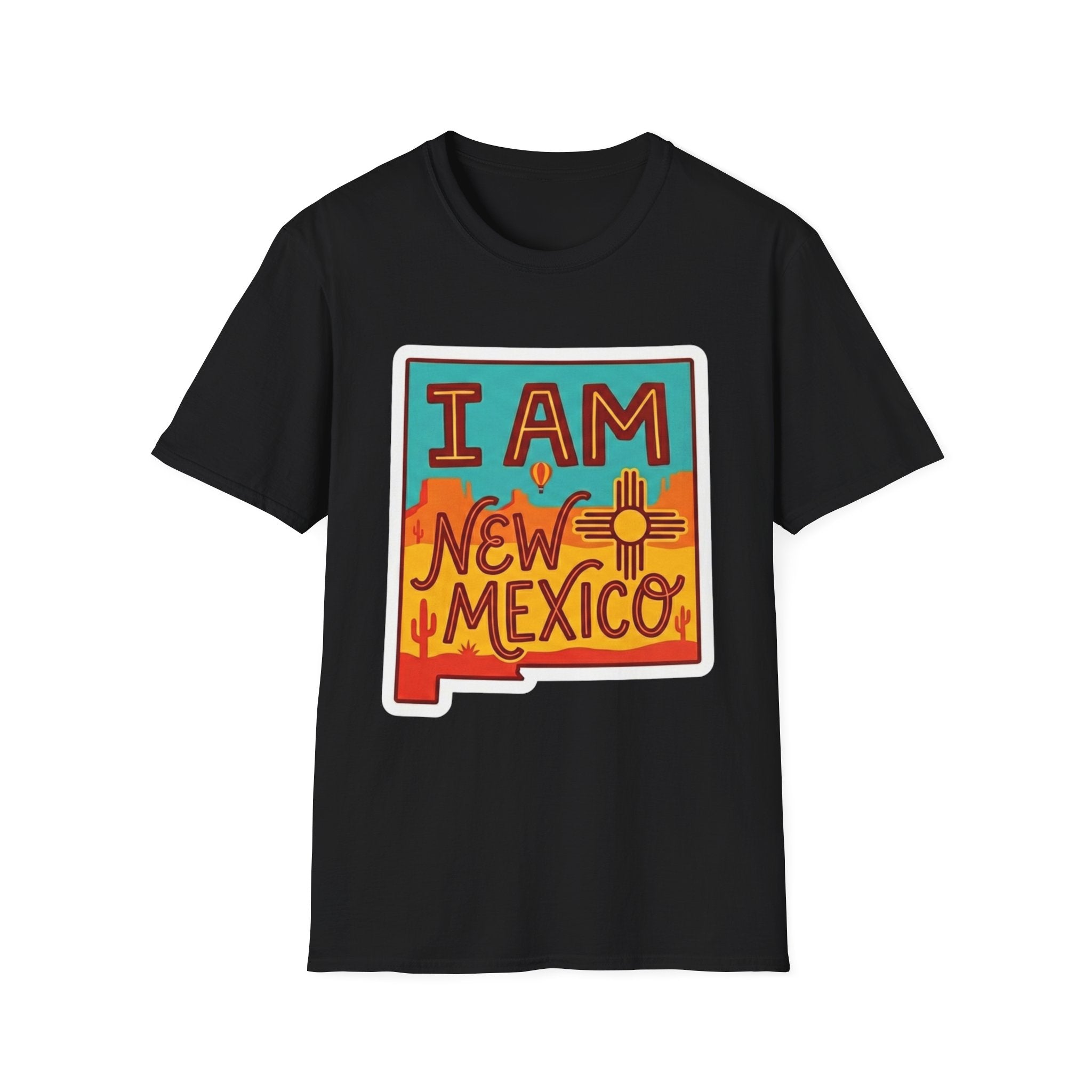 Black T-shirt with “I AM New Mexico” state pride graphic on the chest