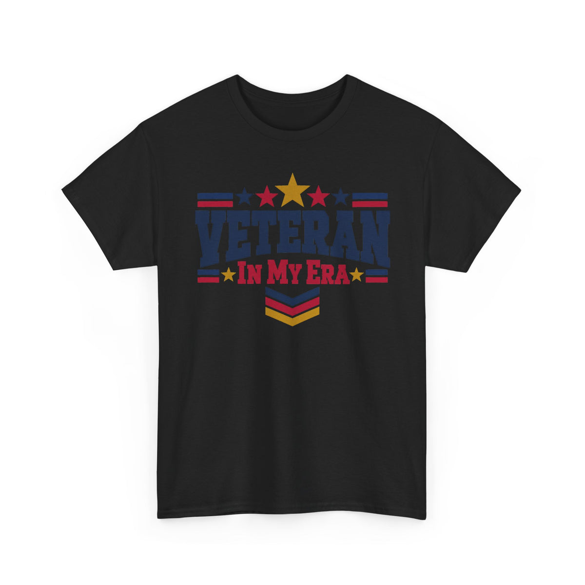 Black veteran graphic t-shirt with stars-and-stripes “Veteran in My Era” print
