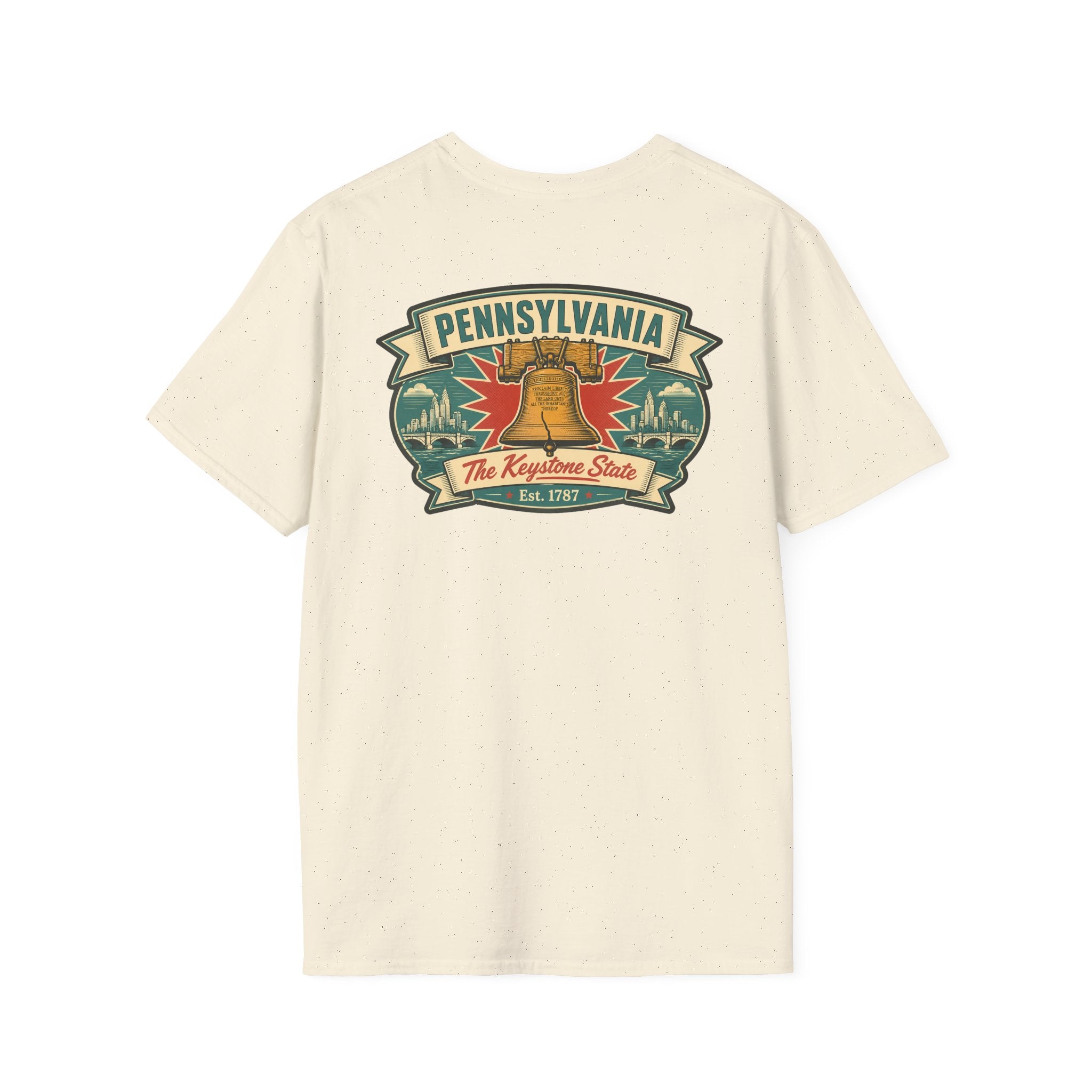 Pennsylvania Liberty Bell T-shirt in cream with front Pennsylvania crest graphic