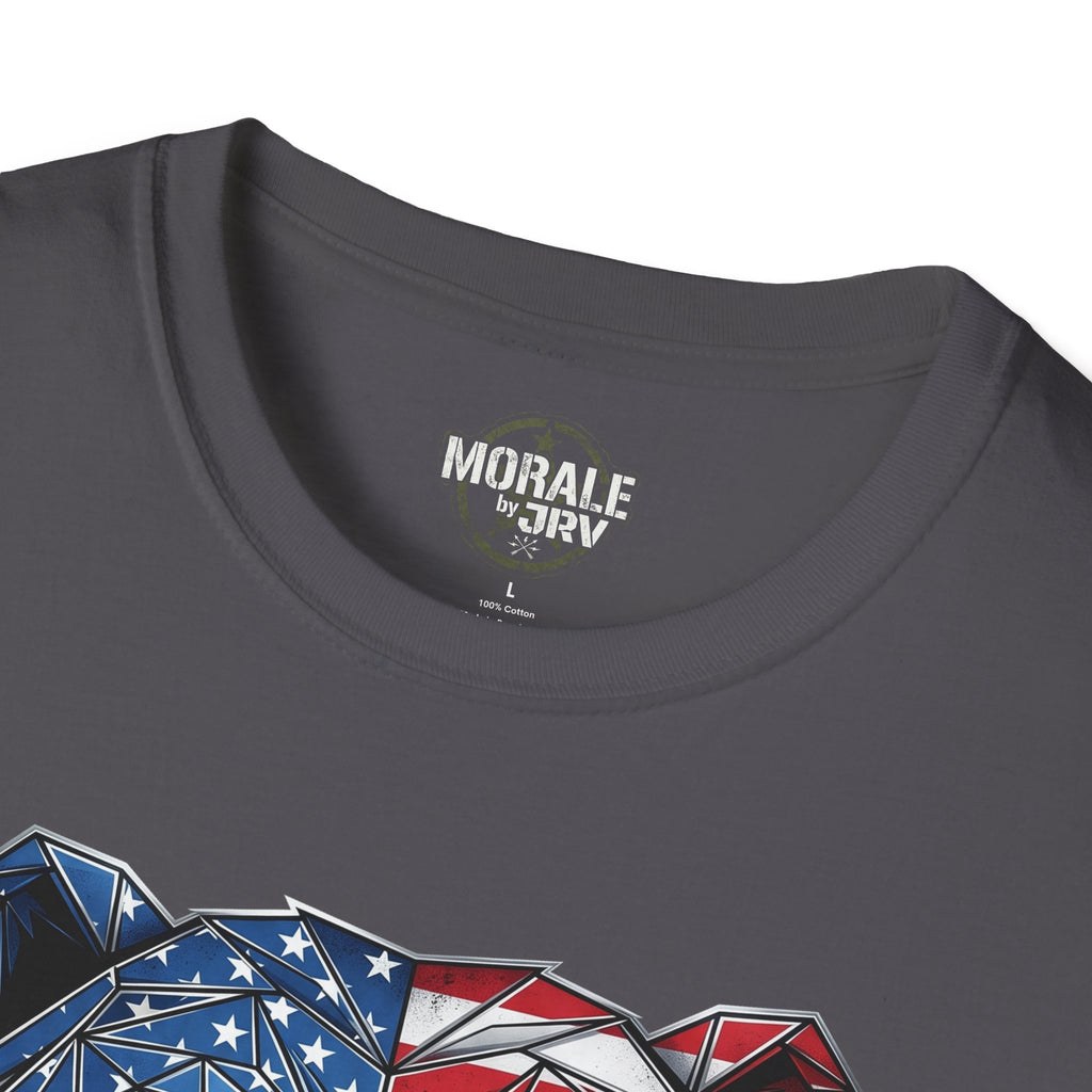 Charcoal T-shirt back collar logo 'Morale by TRL' and neck label