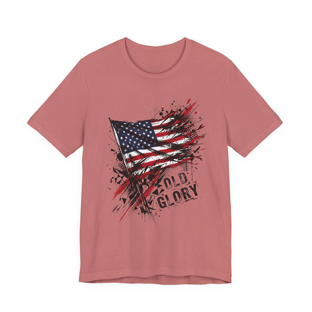 Rose T-shirt with distressed American flag graphic and 'Old Glory' text