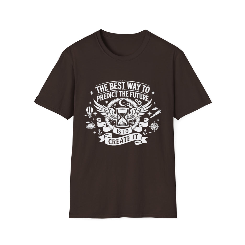 Dark Chocolate T-shirt with 'Create It' winged quote graphic on front