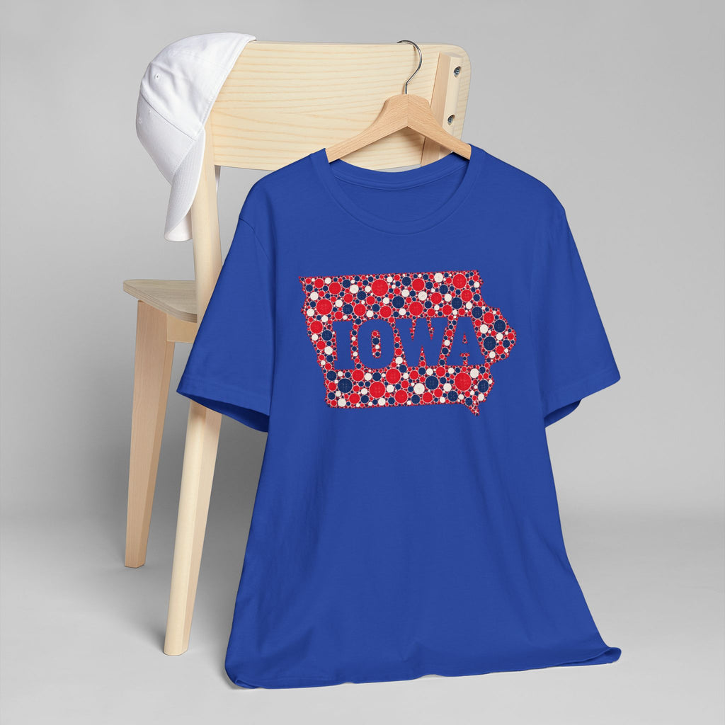 Iowa State Floral Pattern T-Shirt | Red White and Blue Iowa Outline Graphic Tee