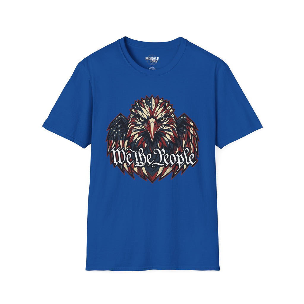 Eagle graphic T-shirt, royal blue with multicolor patriotic We the People print