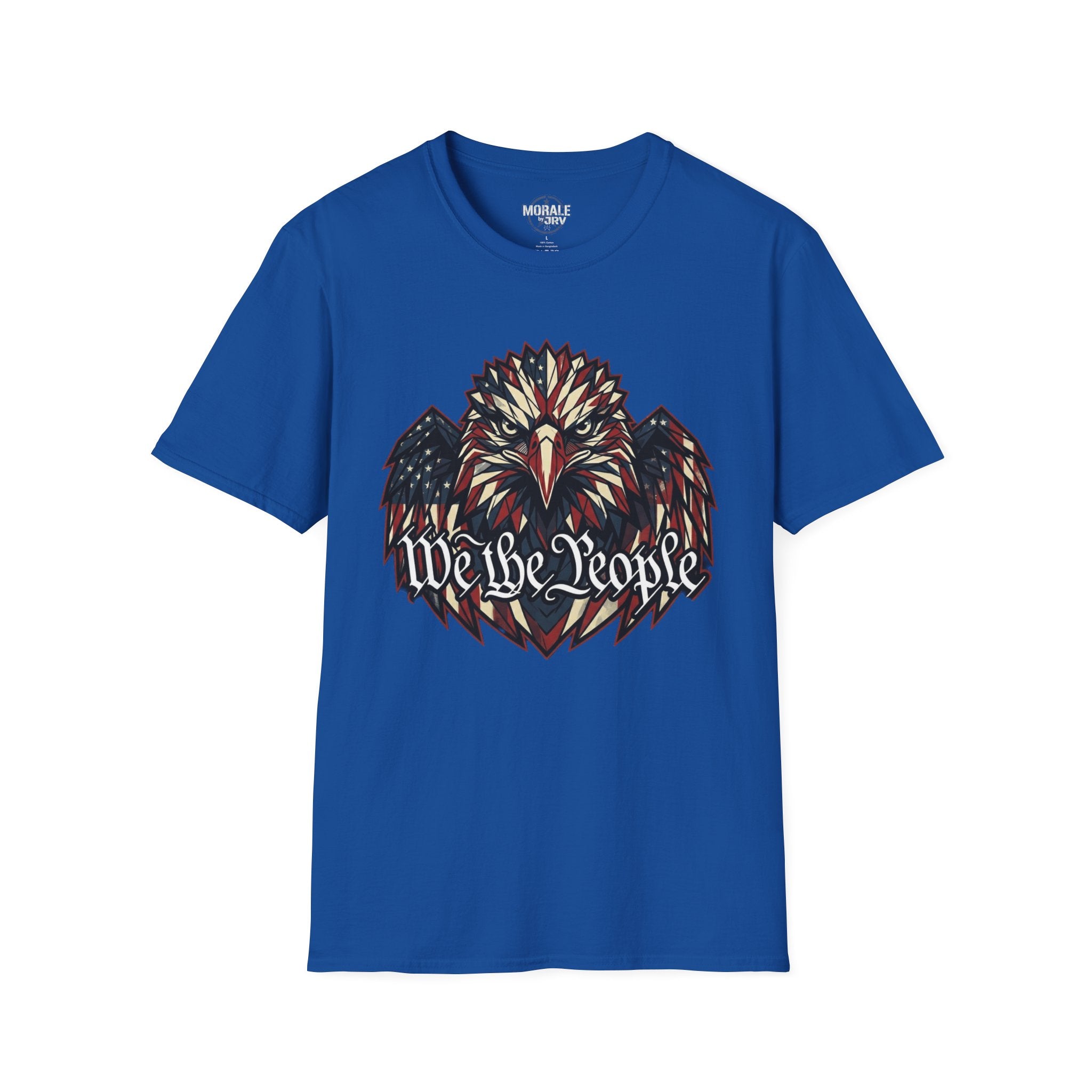 Eagle graphic T-shirt, royal blue with multicolor patriotic We the People print