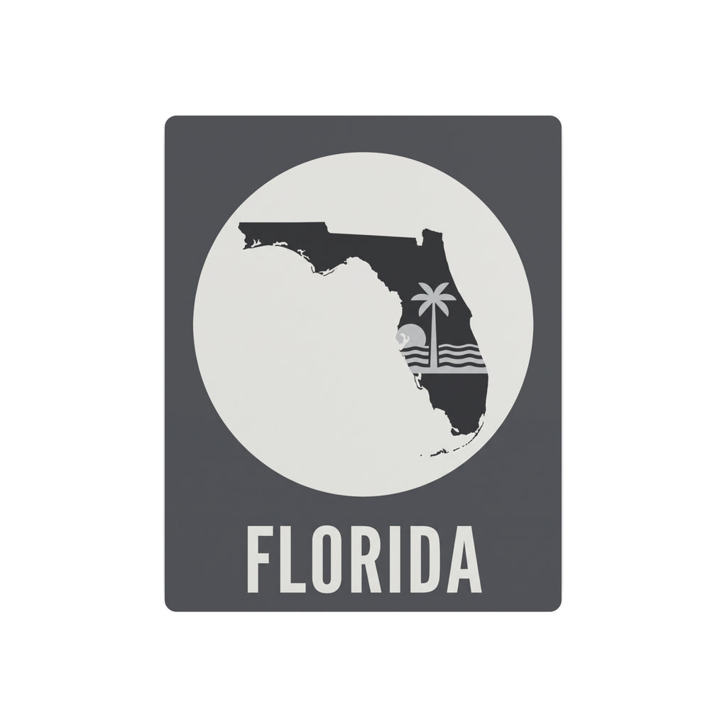 Florida state silhouette metal wall art with palm tree motif and word “FLORIDA”