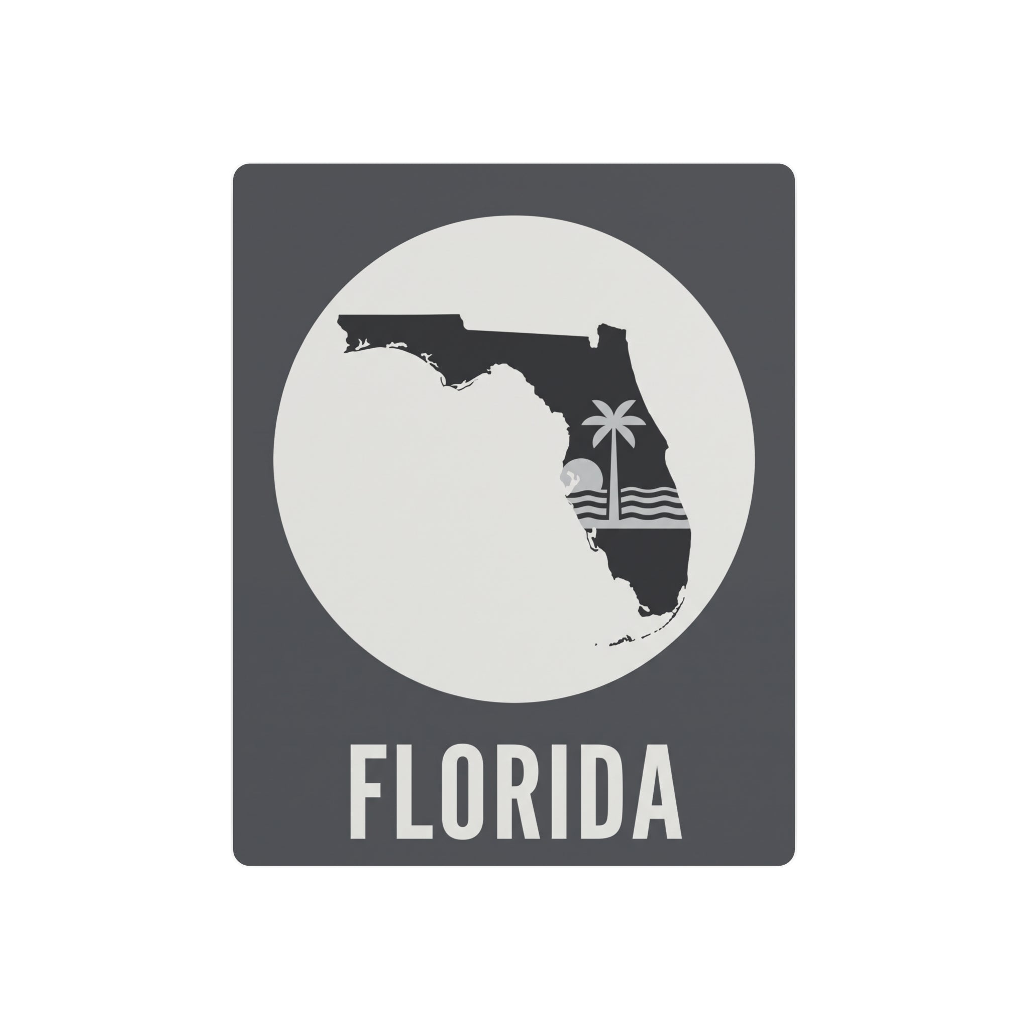 Florida state silhouette metal wall art with palm tree motif and word “FLORIDA”