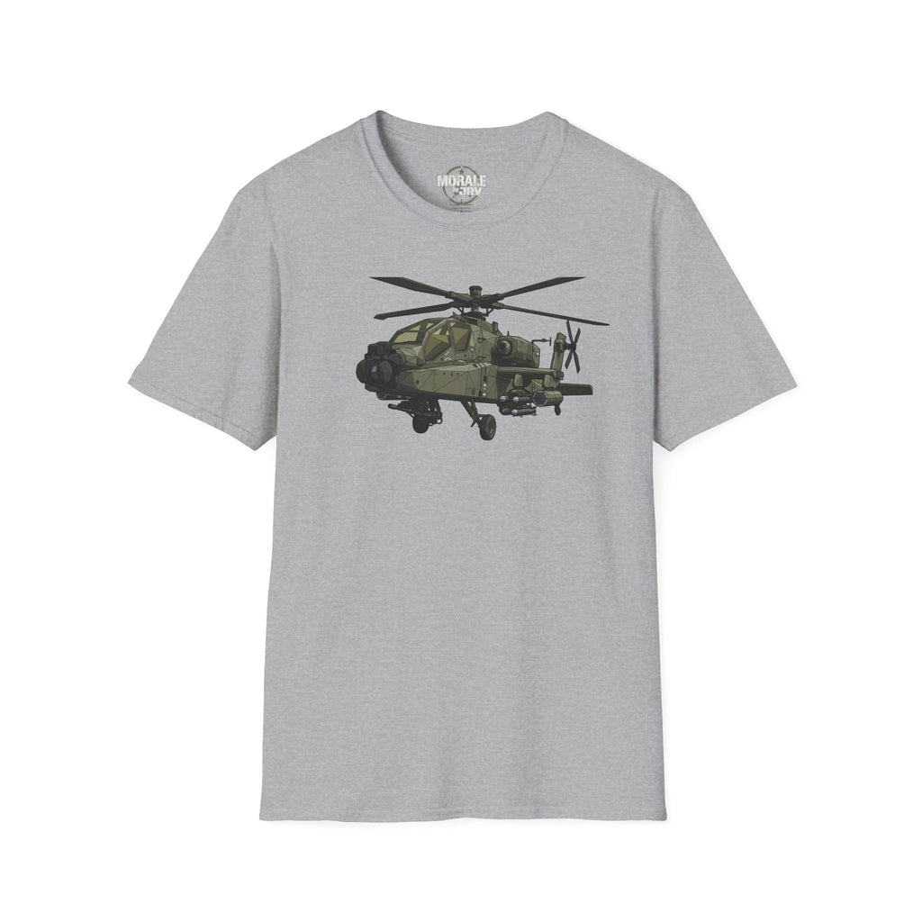AH-64 Apache T-Shirt in light gray heather with front helicopter graphic