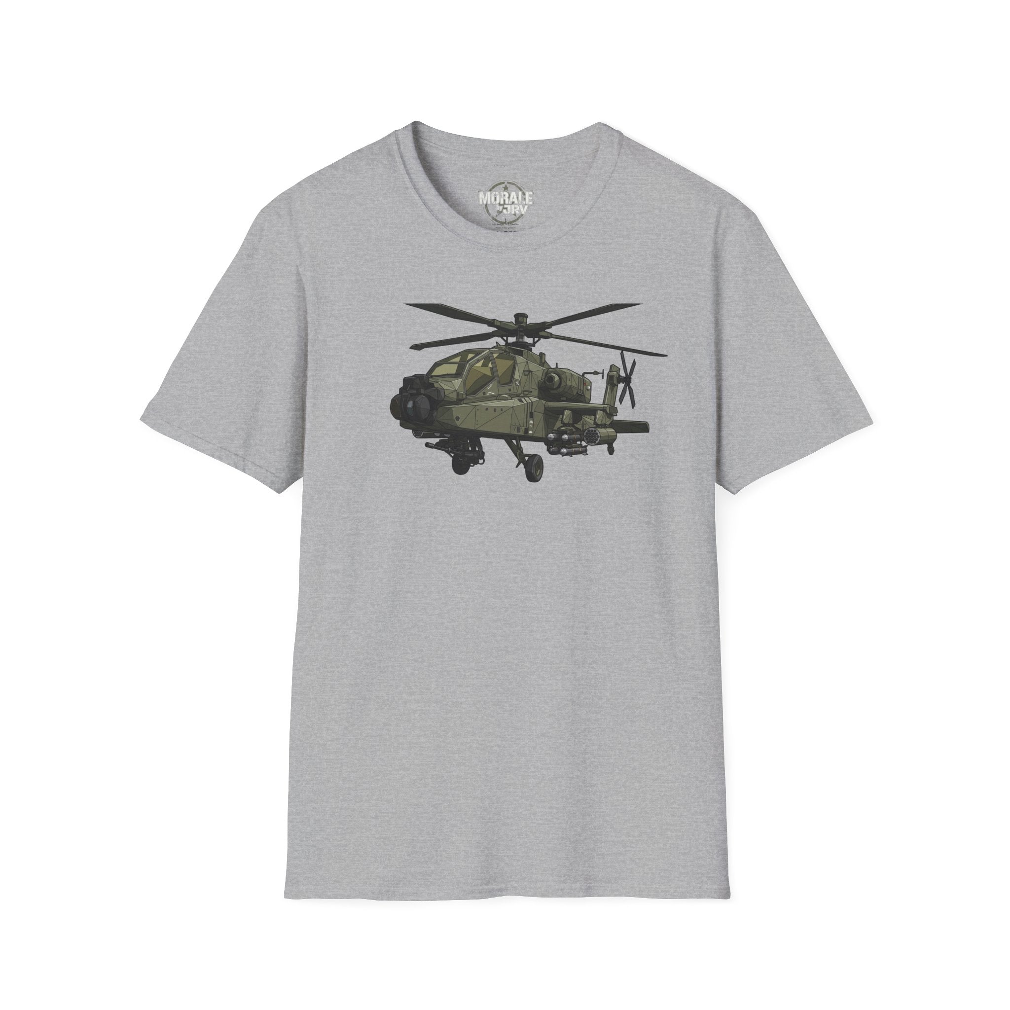 AH-64 Apache T-Shirt in light gray heather with front helicopter graphic