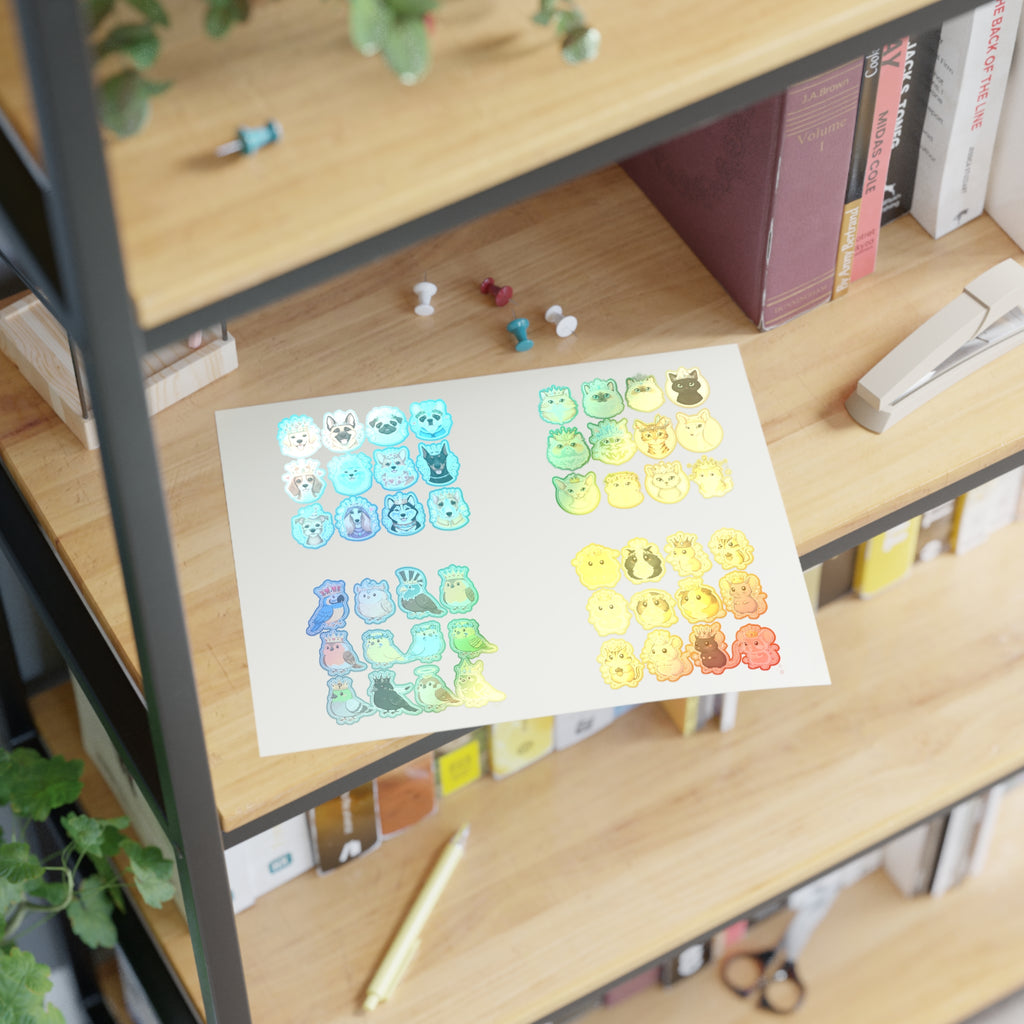 Royal Pets die-cut sticker sheets with multi-color pet character groups