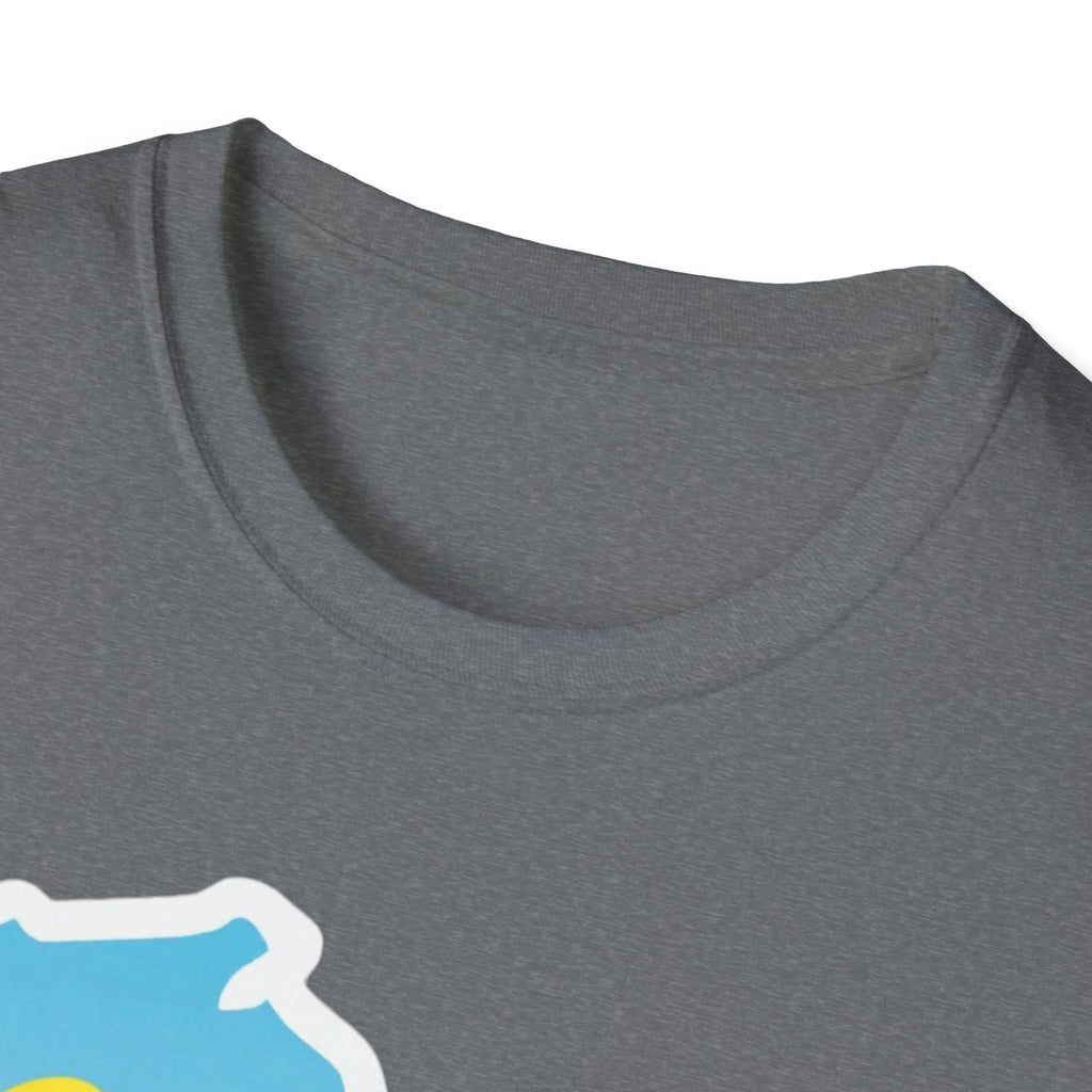 Heather gray T-shirt crew neck close-up, no visible print