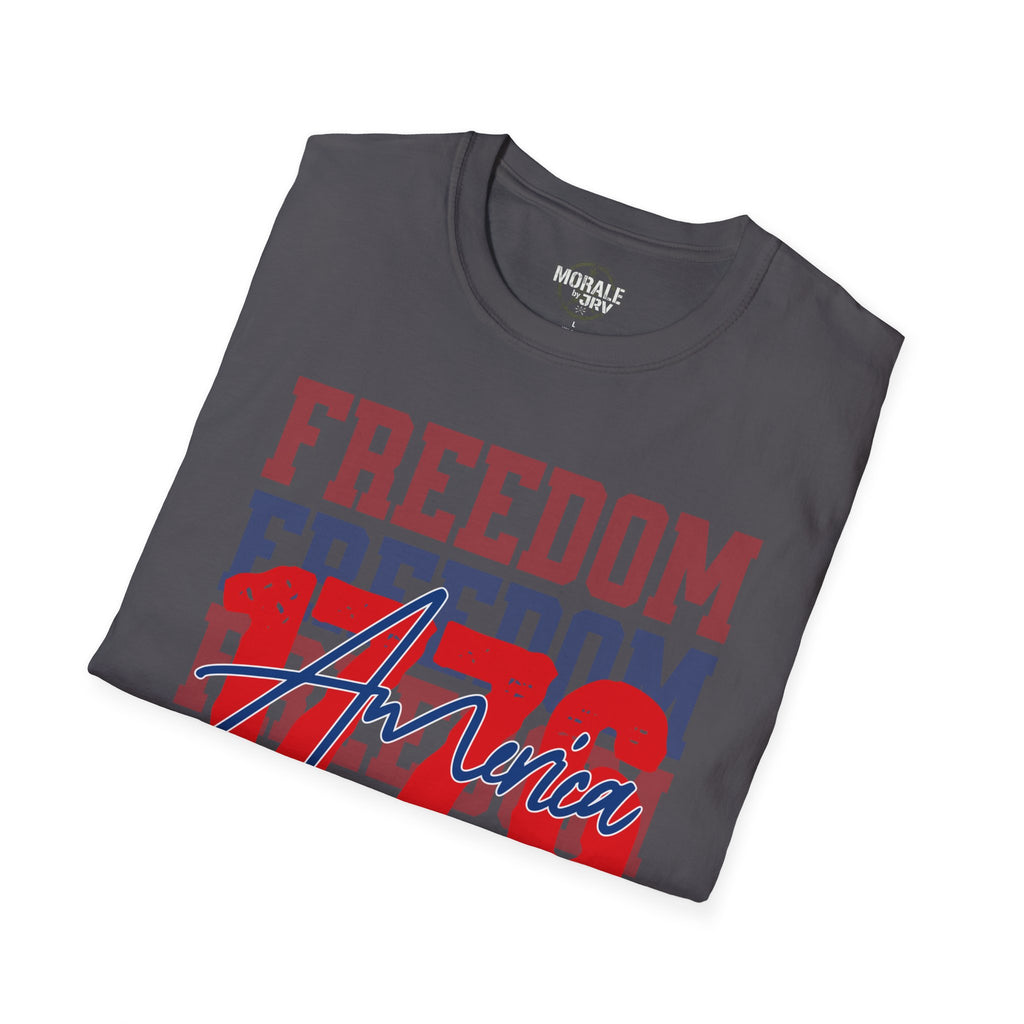 Charcoal Freedom graphic T-shirt with patriotic USA America 1776 print