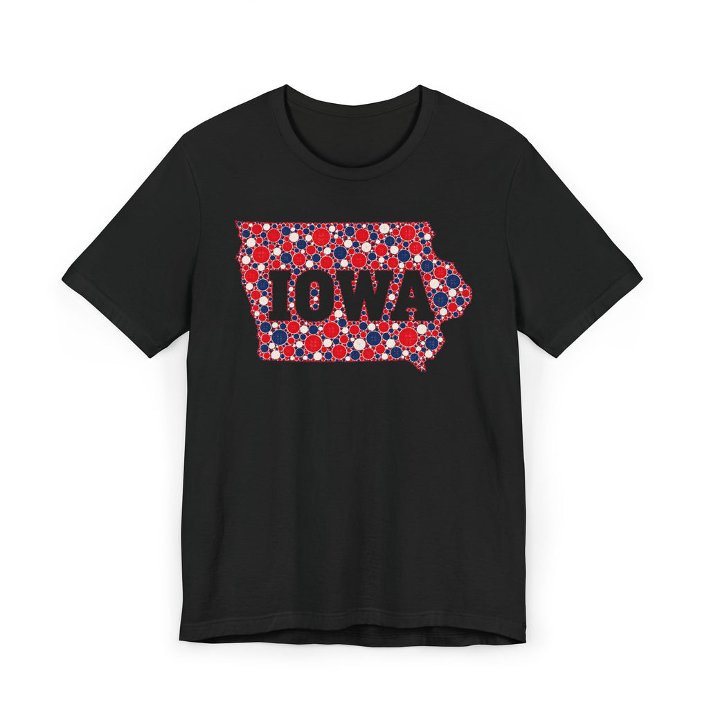 Iowa State Floral Pattern T-Shirt | Red White and Blue Iowa Outline Graphic Tee