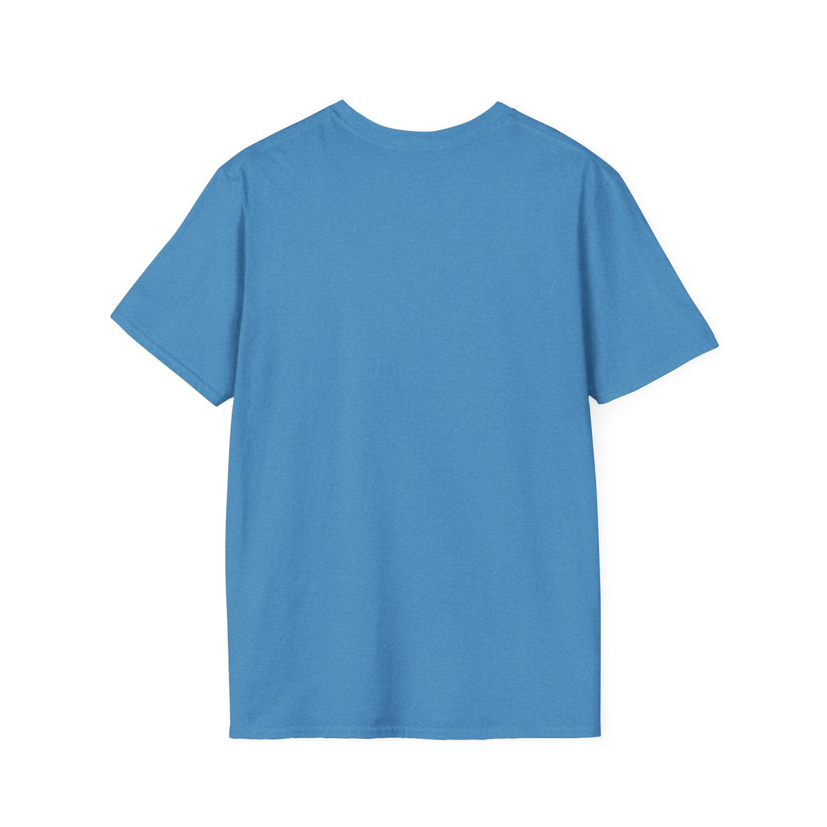 Blue unisex T-shirt with short sleeves, plain front, and no visible graphic.