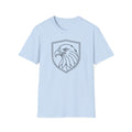 Light blue T-shirt with outlined shield eagle head graphic on the front.