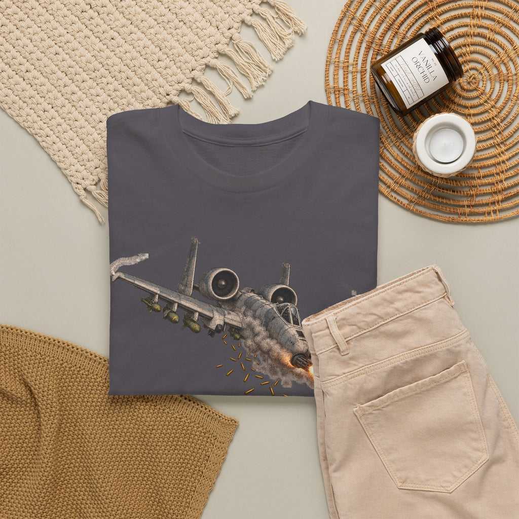 Charcoal crew-neck T-shirt with jet attack graphic