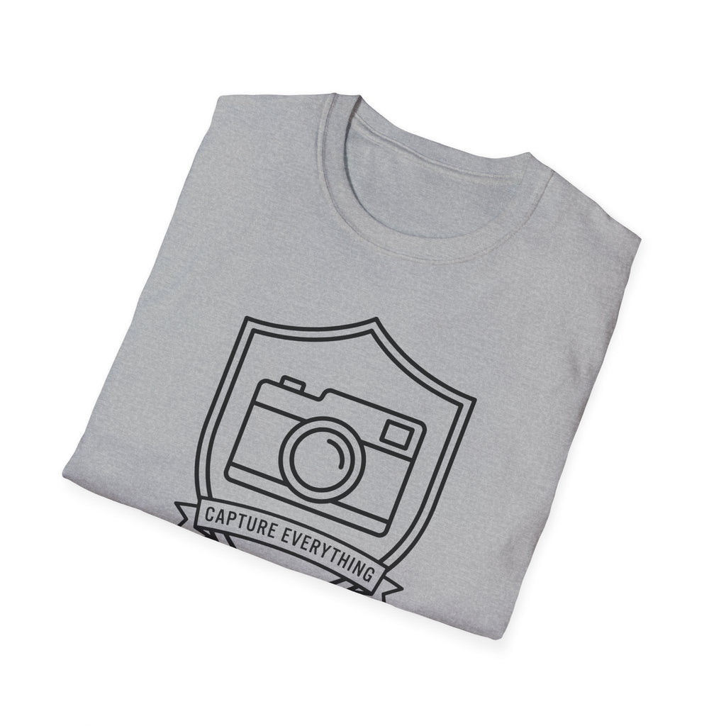 Sport grey T-shirt with camera emblem graphic and “Capture Everything” text