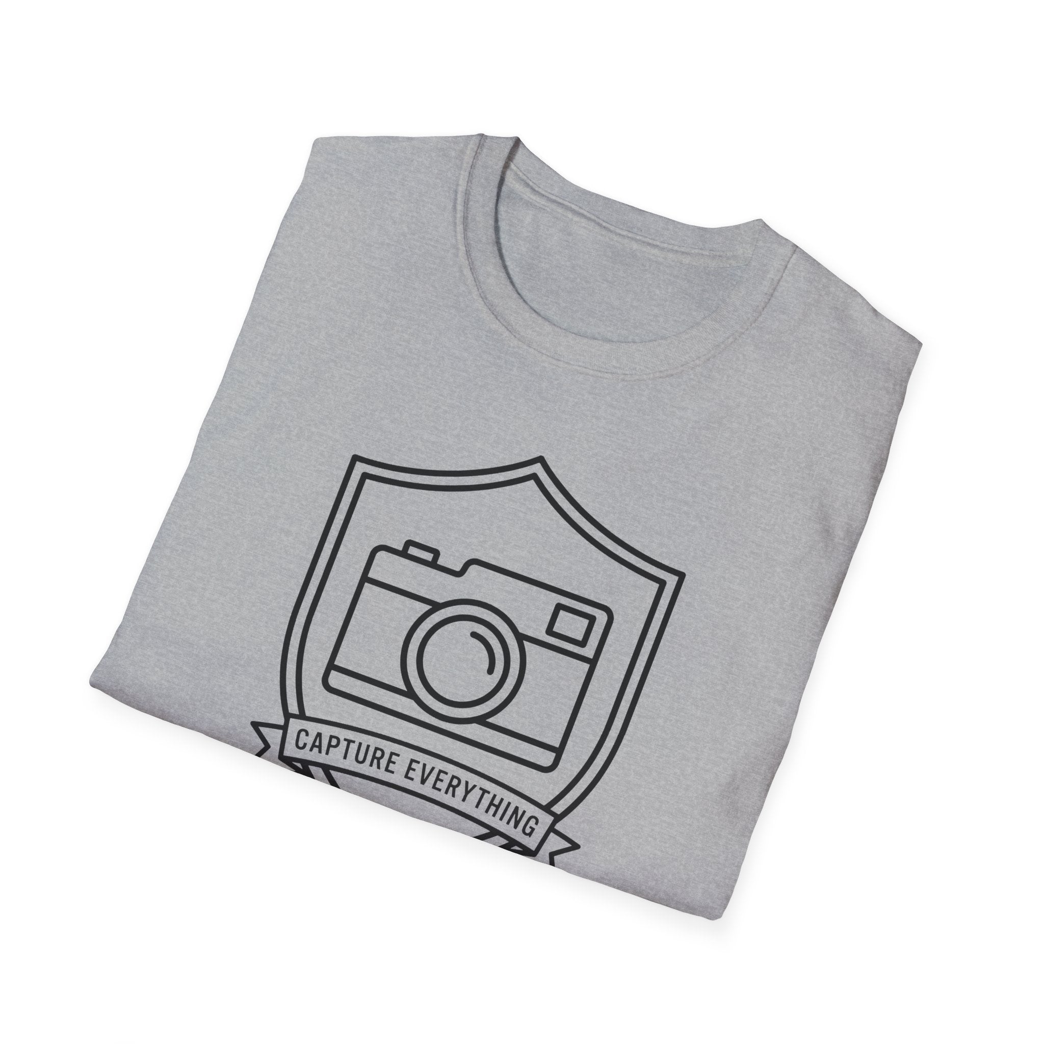 Sport grey T-shirt with camera emblem graphic and “Capture Everything” text