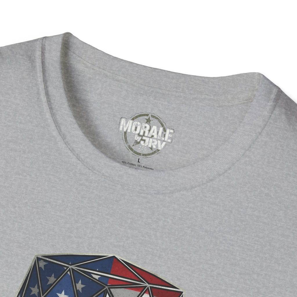 Sport grey T-shirt neckline logo with top of flag cube knight graphic
