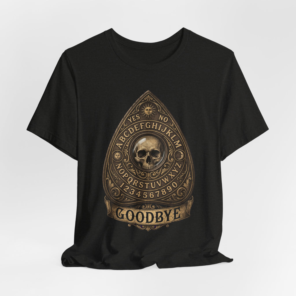 Skull Planchette T-Shirt, Totenkopf-Ouija-Emblem mit „GOODBYE“