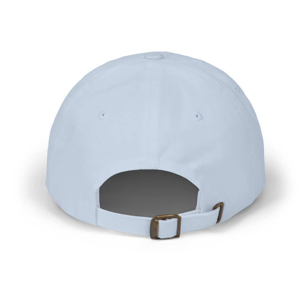 Embroidered dad cap in light blue with adjustable strap and open back vent
