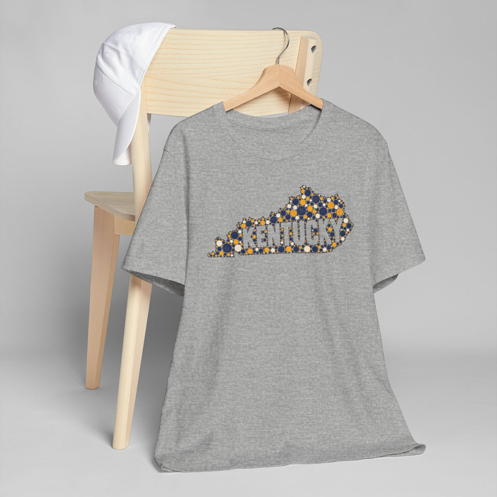 Kentucky State Shape T-Shirt | Blue and Gold Pattern Kentucky Outline Graphic Tee