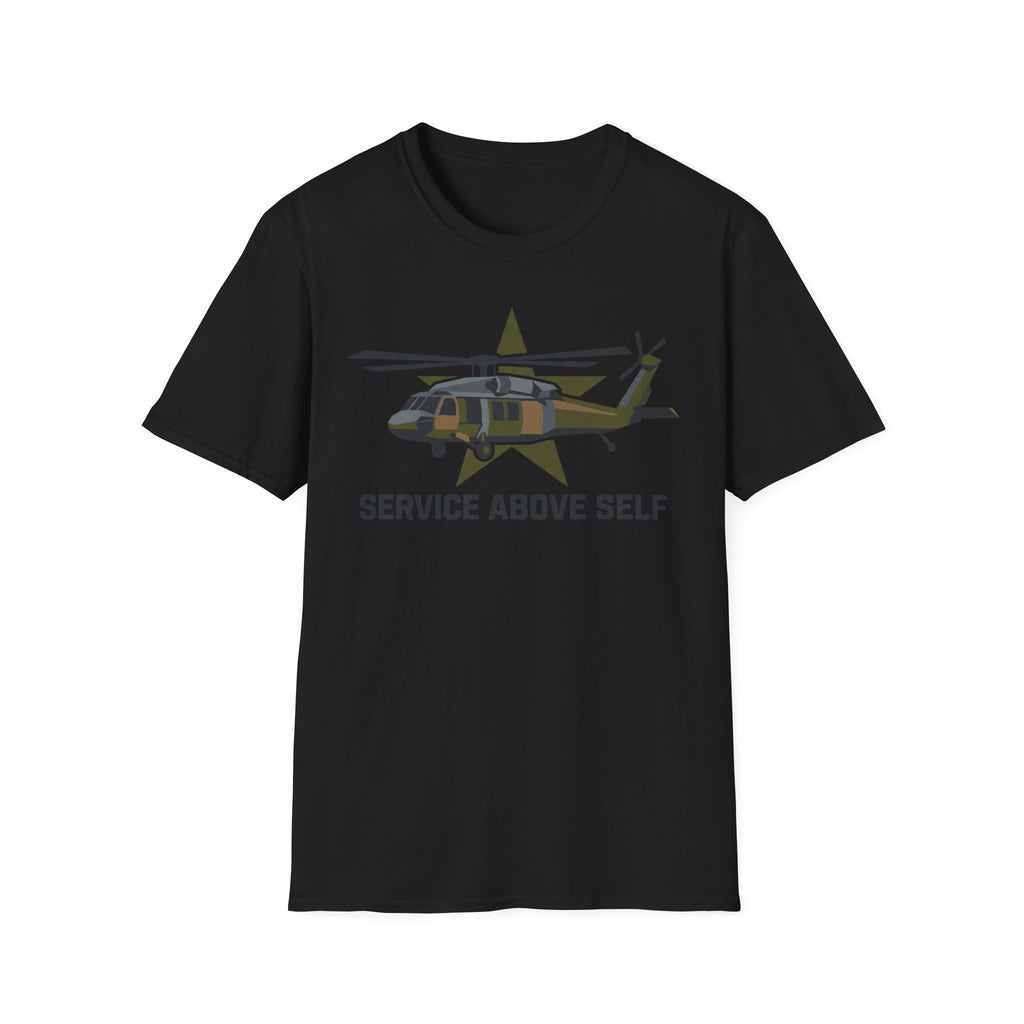 Service Above Self T-shirt in black with helicopter star graphic on chest