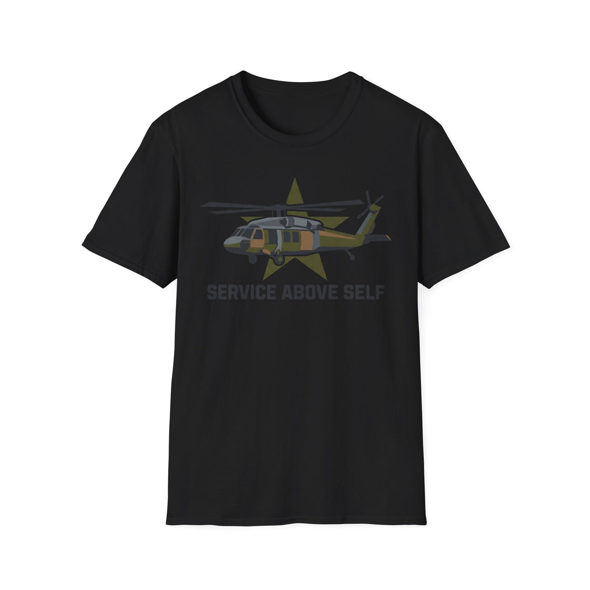 Service Above Self T-shirt in black with helicopter star graphic on chest