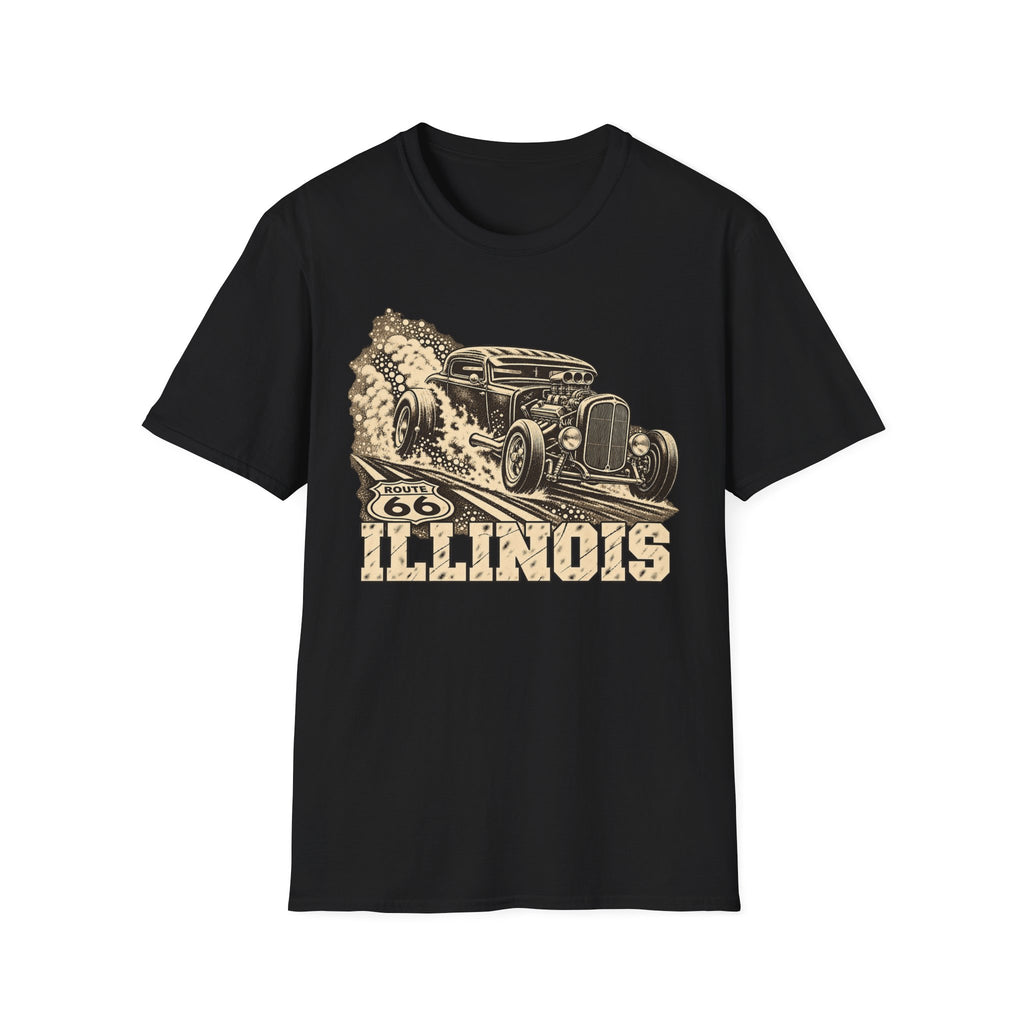 Black hot rod T-shirt with vintage car and Illinois graphic print