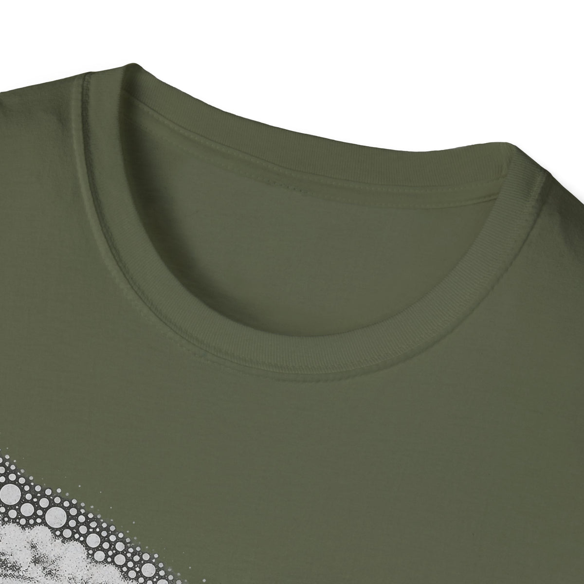 Olive green crew-neck T-shirt with ribbed collar and neckline detail