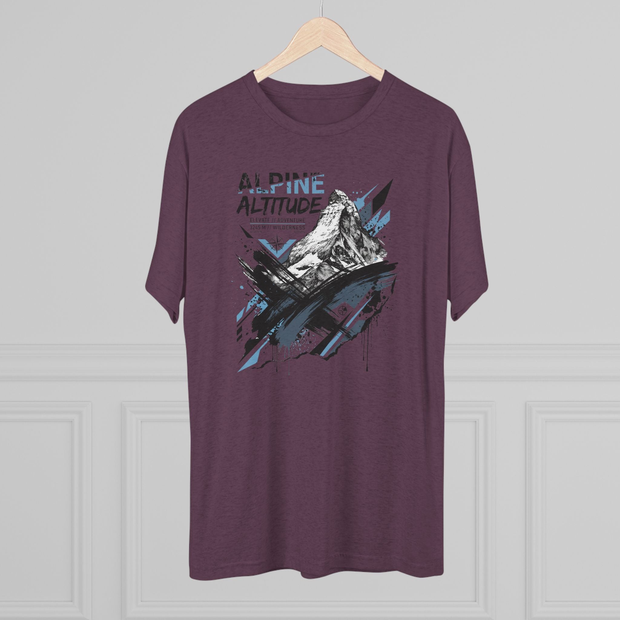 Purple unisex T-shirt with mountain peak graphic and crew neck