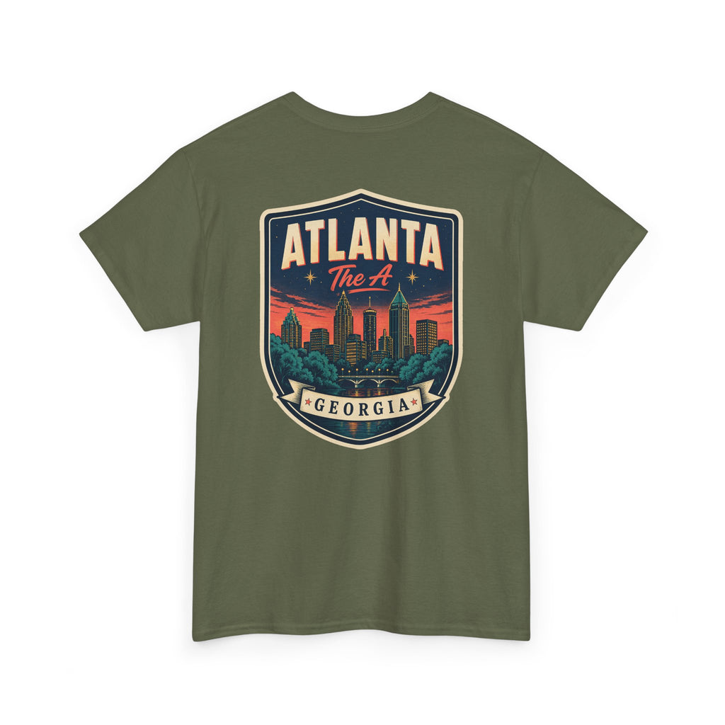 Military green T-shirt with Atlanta Georgia skyline badge print