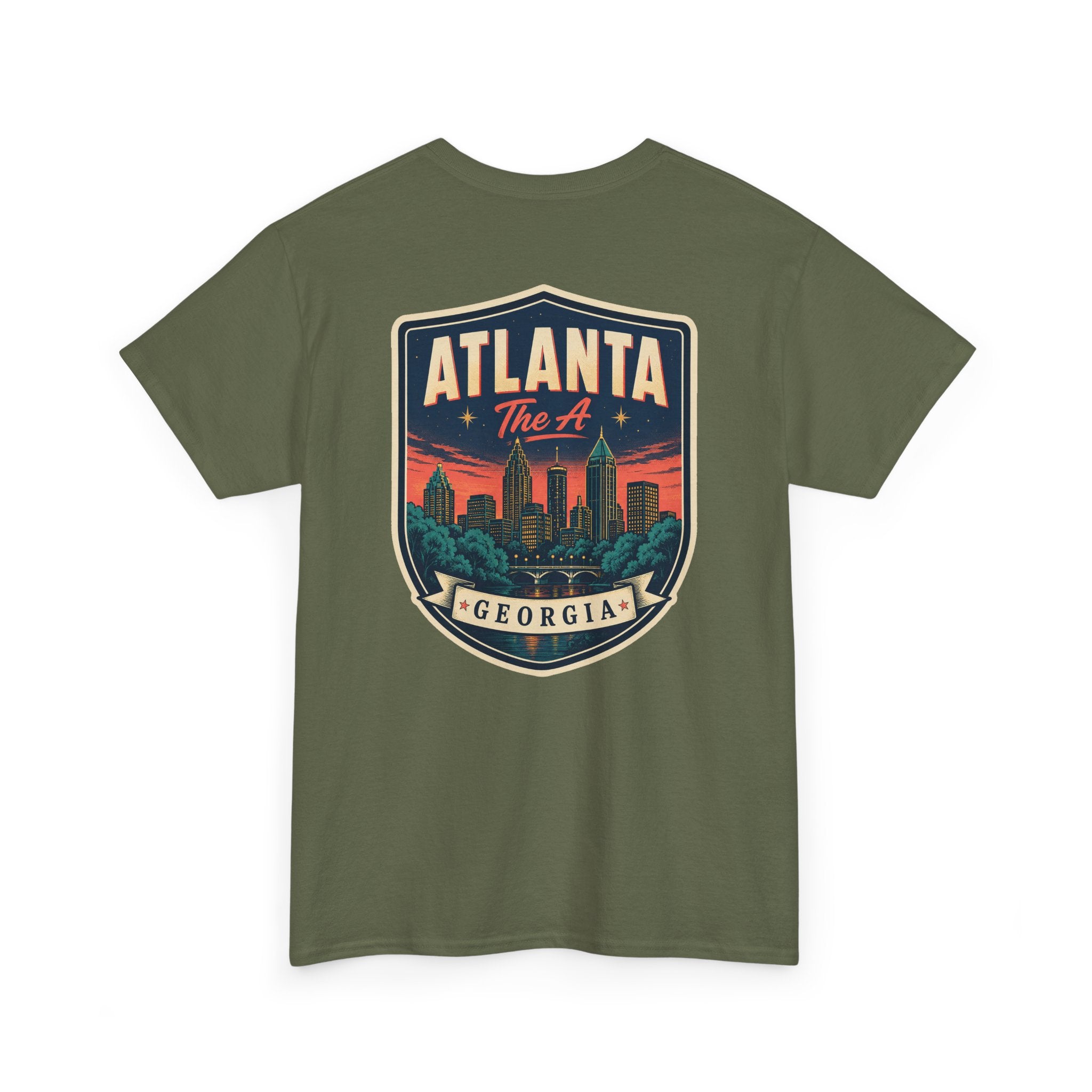 Military green T-shirt with Atlanta Georgia skyline badge print