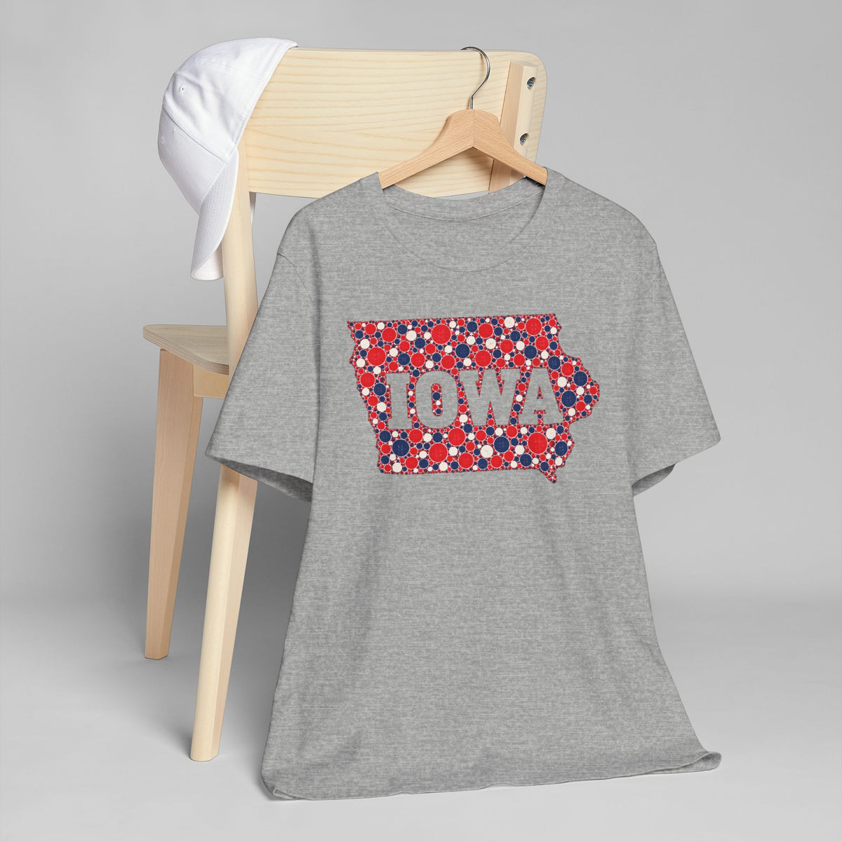 Iowa State Floral Pattern T-Shirt | Red White and Blue Iowa Outline Graphic Tee