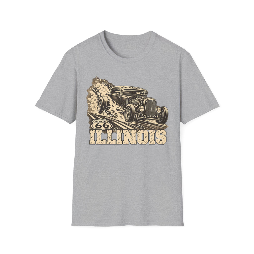 Sport grey hot rod T-shirt with vintage car and Illinois graphic print