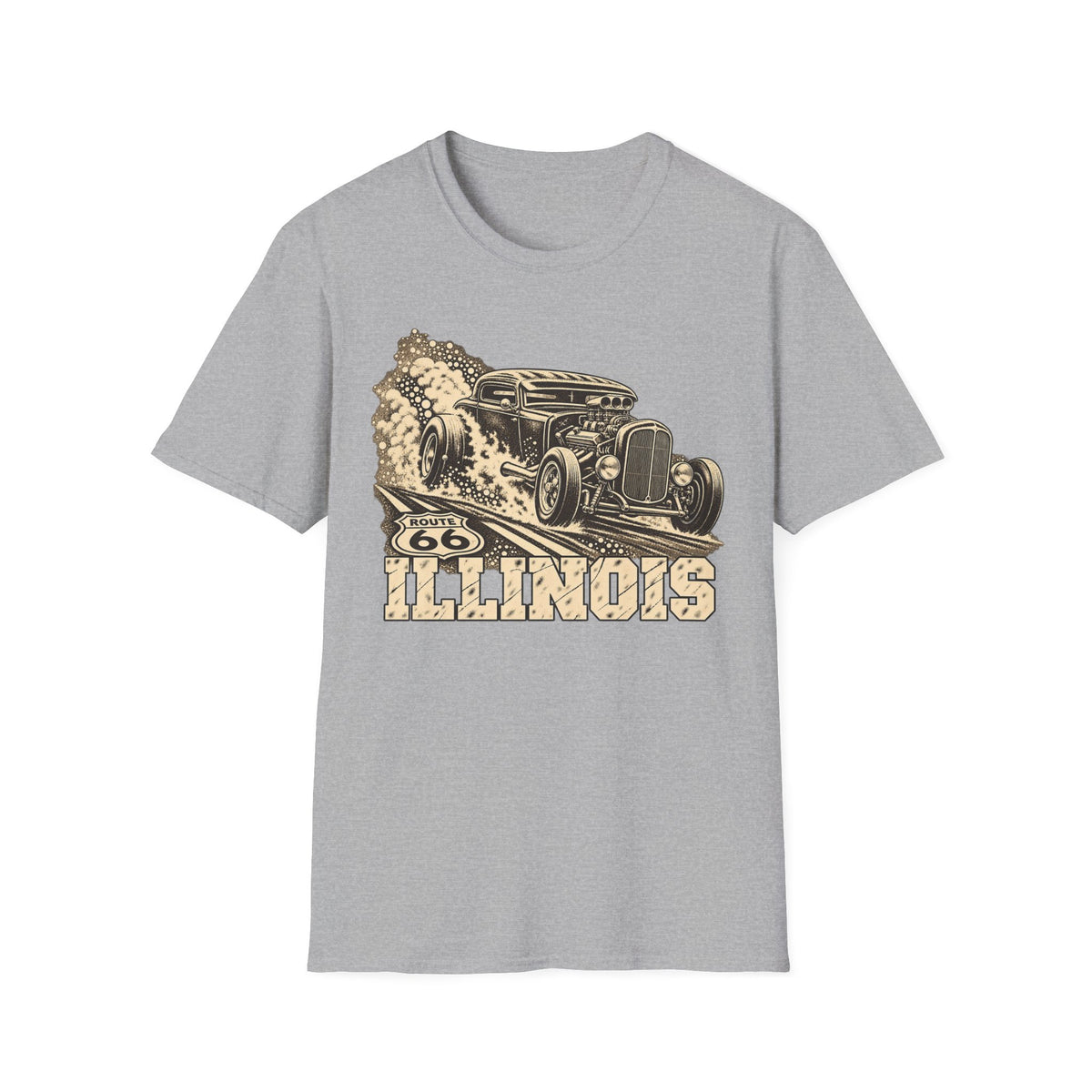 Sport grey hot rod T-shirt with vintage car and Illinois graphic print