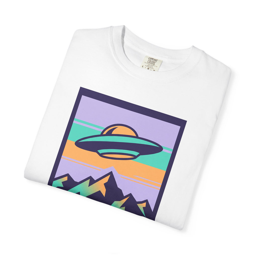 White T-shirt with UFO “VISIT EARTH” front graphic