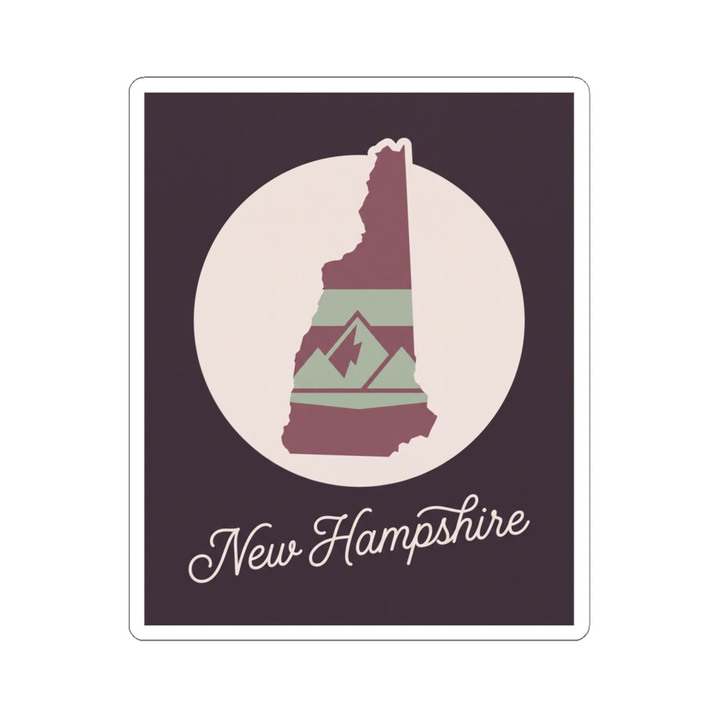 New Hampshire state silhouette kiss-cut decal sticker, centered state icon with script