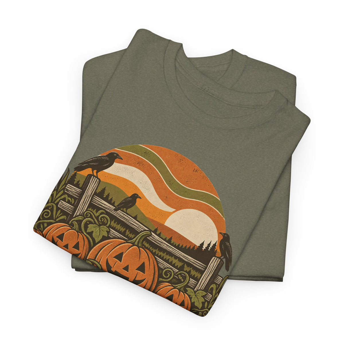 Pumpkin Patch T-Shirt, Retro Jack O Lantern Sunset Fall Halloween Shirt for Women and Men, Vintage Autumn Farm Graphic Tee