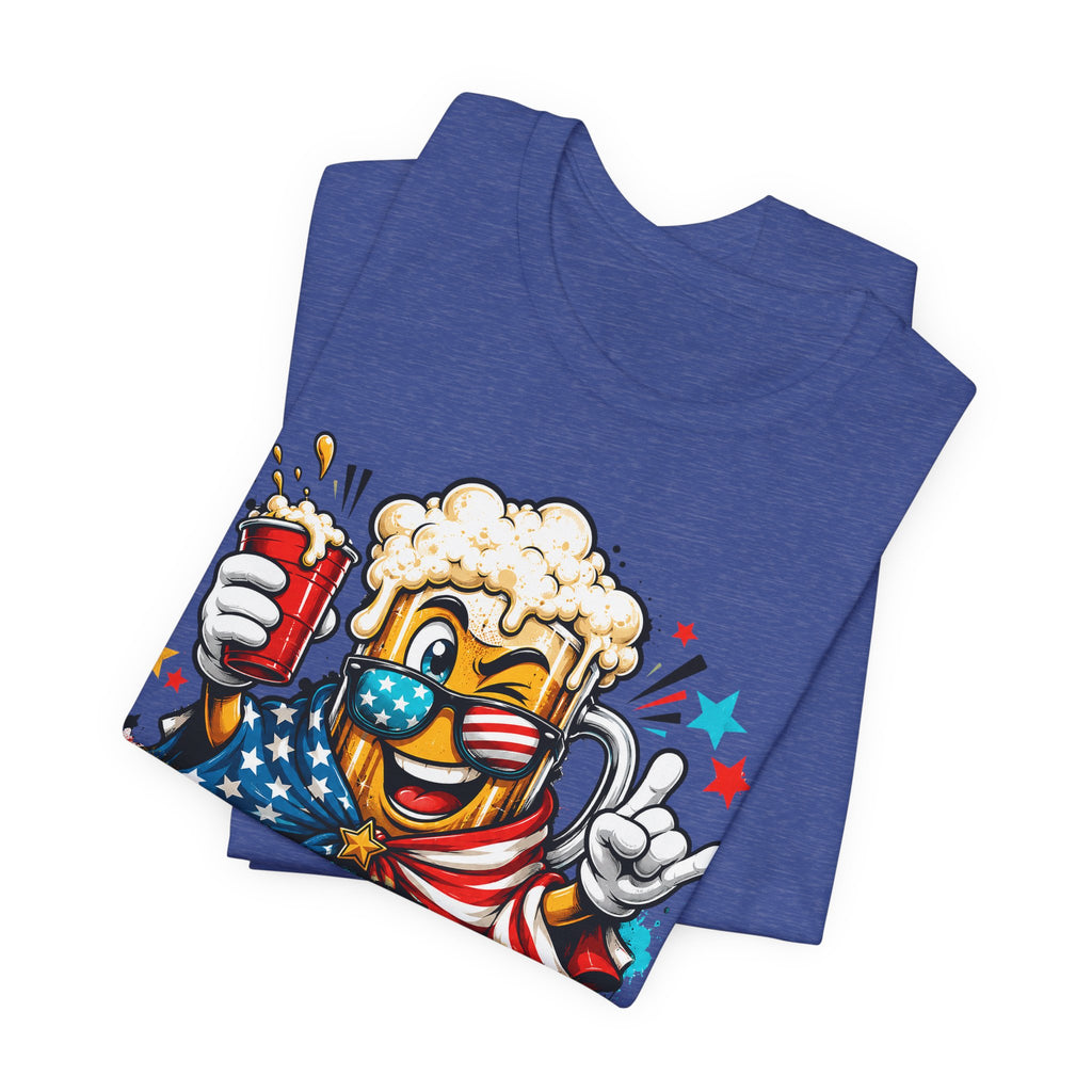 Navy heather T-shirt with beer mascot patriotic graphic