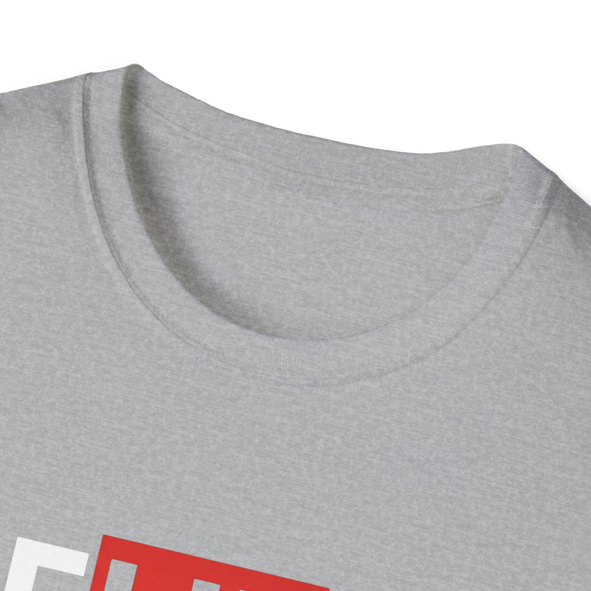 Sport grey crew-neck T-shirt close-up of neckline and fabric texture